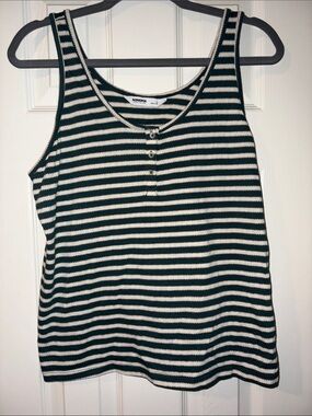 SONOMA Black and White Striped Scoop Neck Tank with Button Placket